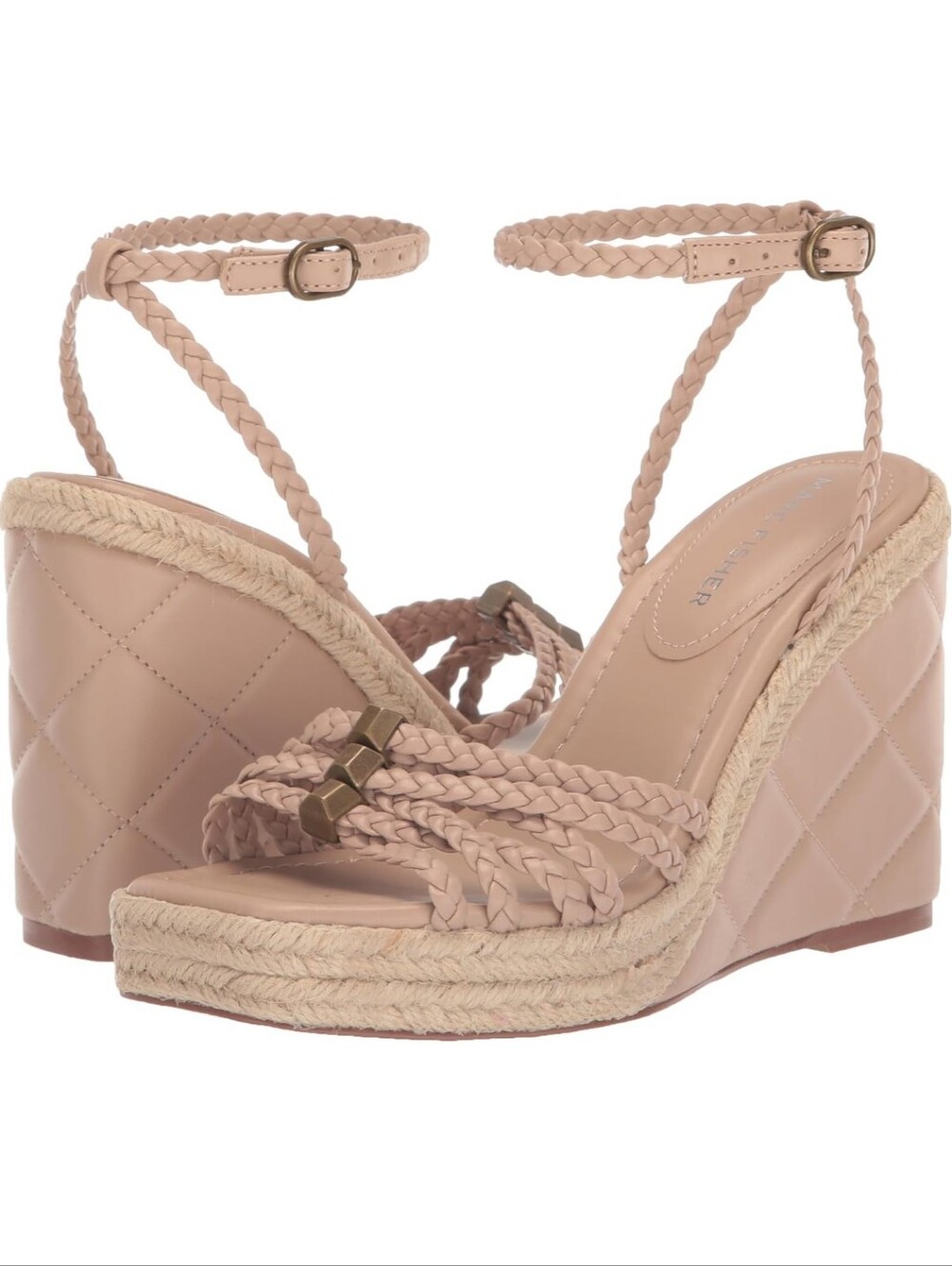 Marc Fisher Braided Ankle-Strap Wedge Sandals in Nude